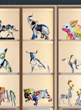涂鸦手绘彩色狗大象牛马装饰品家居时尚装饰品酒柜电视柜创意艺术