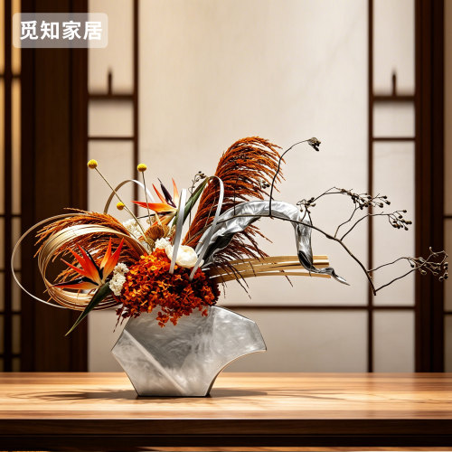 新中式轻奢仿真花艺兰花摆件