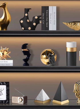 轻奢黑金艺术雕塑陶瓷花瓶装饰品