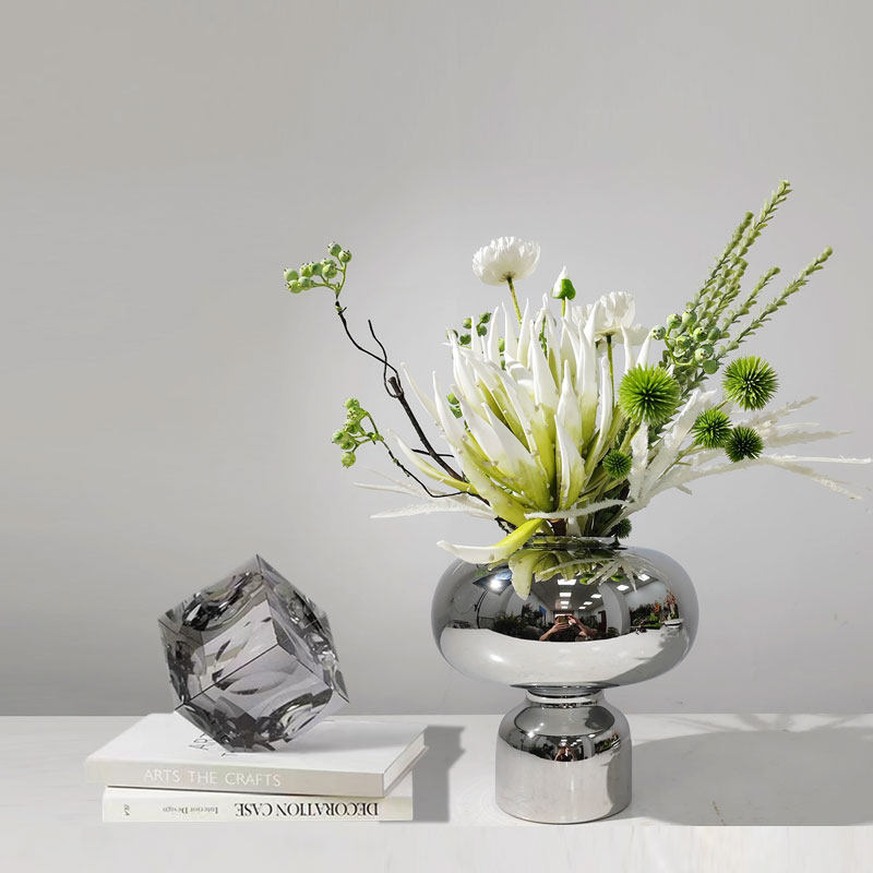 高端仿真花银色花器摆件酒店餐桌花装饰花餐厅边柜假花茶几摆设花,家居饰品,花瓶,淘宝优惠券,粉丝福利购,淘宝优惠卷