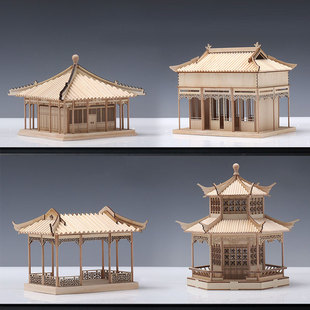 新中式实木古风建筑模型凉亭楼阁摆件样板间客厅茶室家具店装饰品