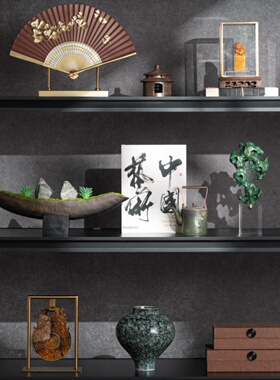 中式禅意古风茶壶扇子装饰品客厅酒柜玄关样板房高端宋代美学摆件