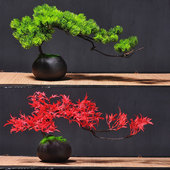 彷真迎客松美人松和盆景摆件家居客厅盆栽假花玄关桌面装 饰品绿植