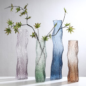 渐变树根冰裂纹玻璃花瓶直筒长枝精致摆件餐桌水培水养鲜花插花器