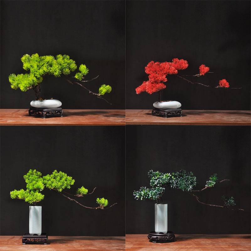 仿真迎客松盆景桌面摆件