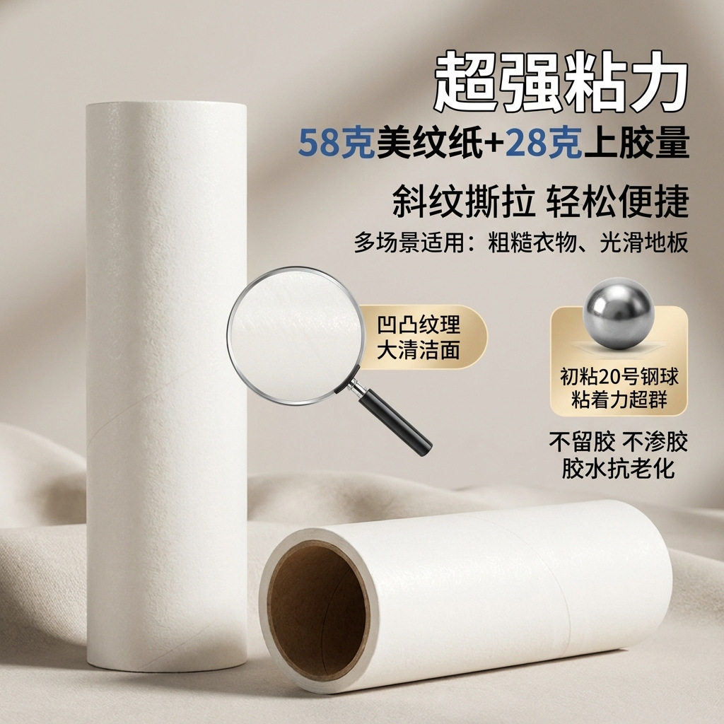美纹纸卷纸可伸缩长杆粘尘纸长柄滚筒粘毛器黏毛除尘地毯清洁粘毛