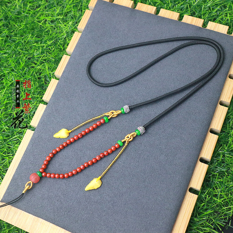 男女款高端手工挂绳金镶玉翡翠和田玉吊坠挂件绳子蜜蜡南红套头款