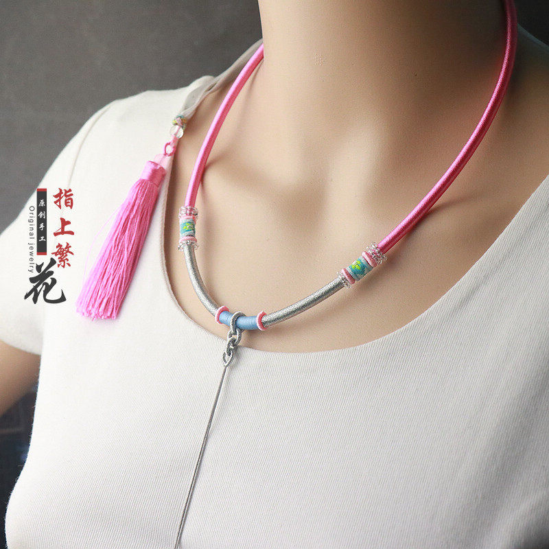 新款手工编织女士吊坠项链挂绳金镶玉佛观音佛牌唐卡绳子粉绳项圈