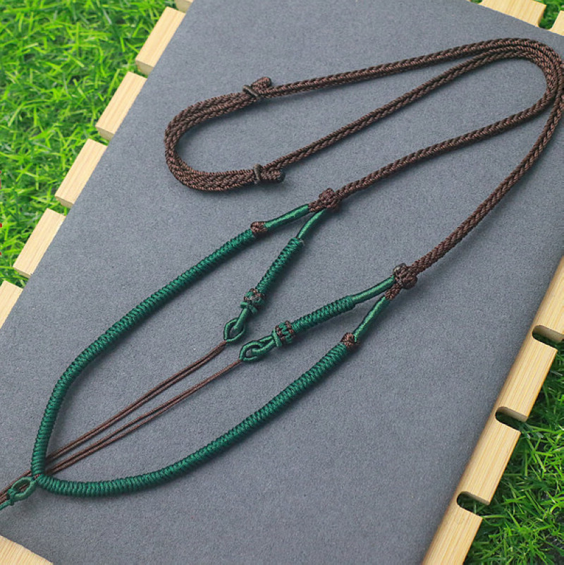 新款手工编织男女吊坠项链挂绳金镶玉佛观音平安扣貔貅佛牌双挂绳