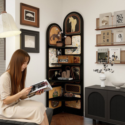 中古风落地摆件客厅电视柜旁边转角柜覆古置物架多层收纳柜三角柜