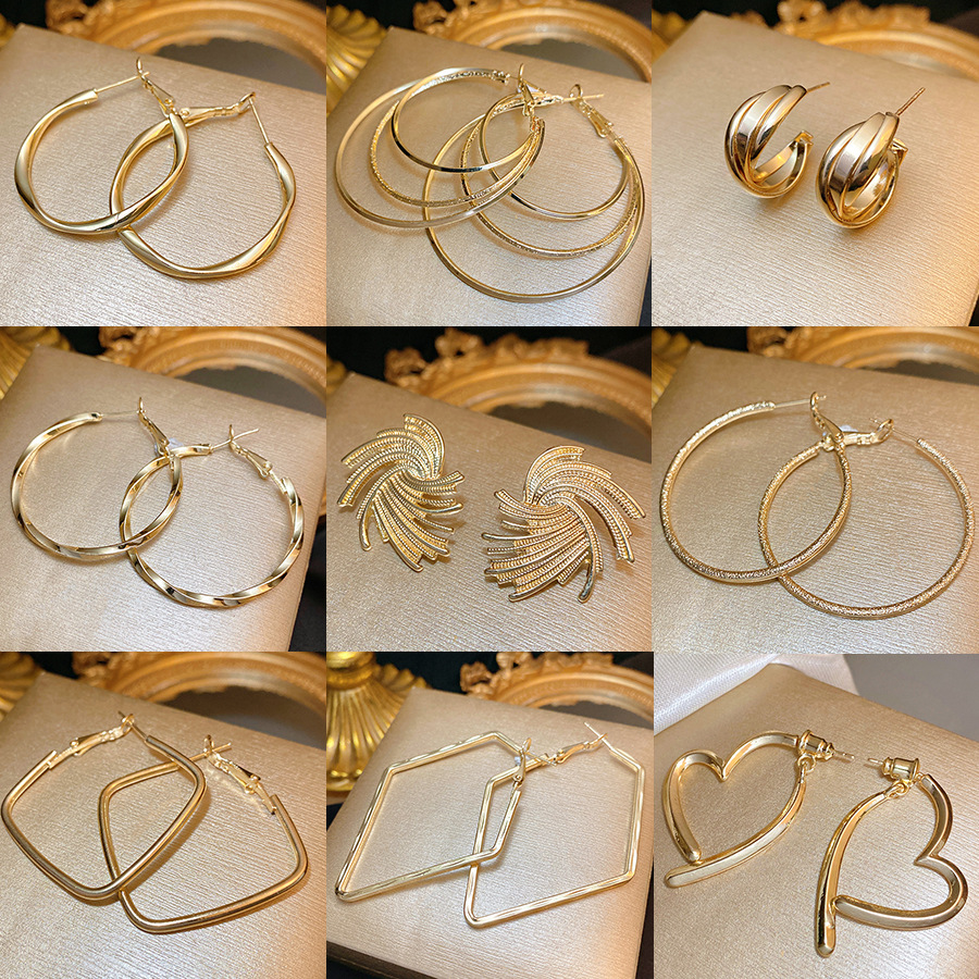 925银针欧美夸张几何金属金属耳环简约高级感复古耳饰女百搭耳圈