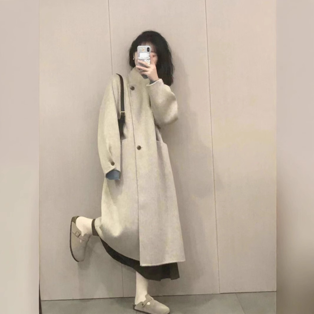 韩系呢子大衣女2025秋冬季新款毛呢外套高级感小个子慵懒风中
