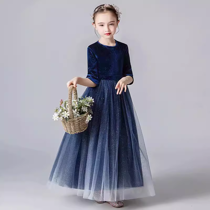 儿童走秀主持人晚礼服花童礼服公主裙女童钢琴演出服长款蓬蓬裙春