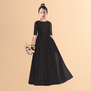 黑色女童礼服钢琴演出服小提琴演奏管乐团表演服夏季薄款