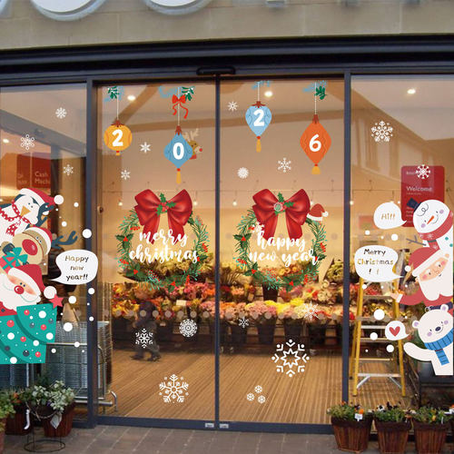 2026圣诞节新年店铺装饰窗花贴画