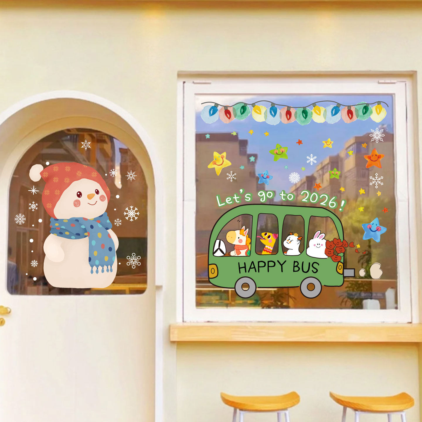 2026春节新年可爱雪人玻璃窗花静电贴纸店铺橱窗飘窗氛围装饰贴画,家居饰品,软装墙贴,淘宝优惠券,粉丝福利购,淘宝优惠卷