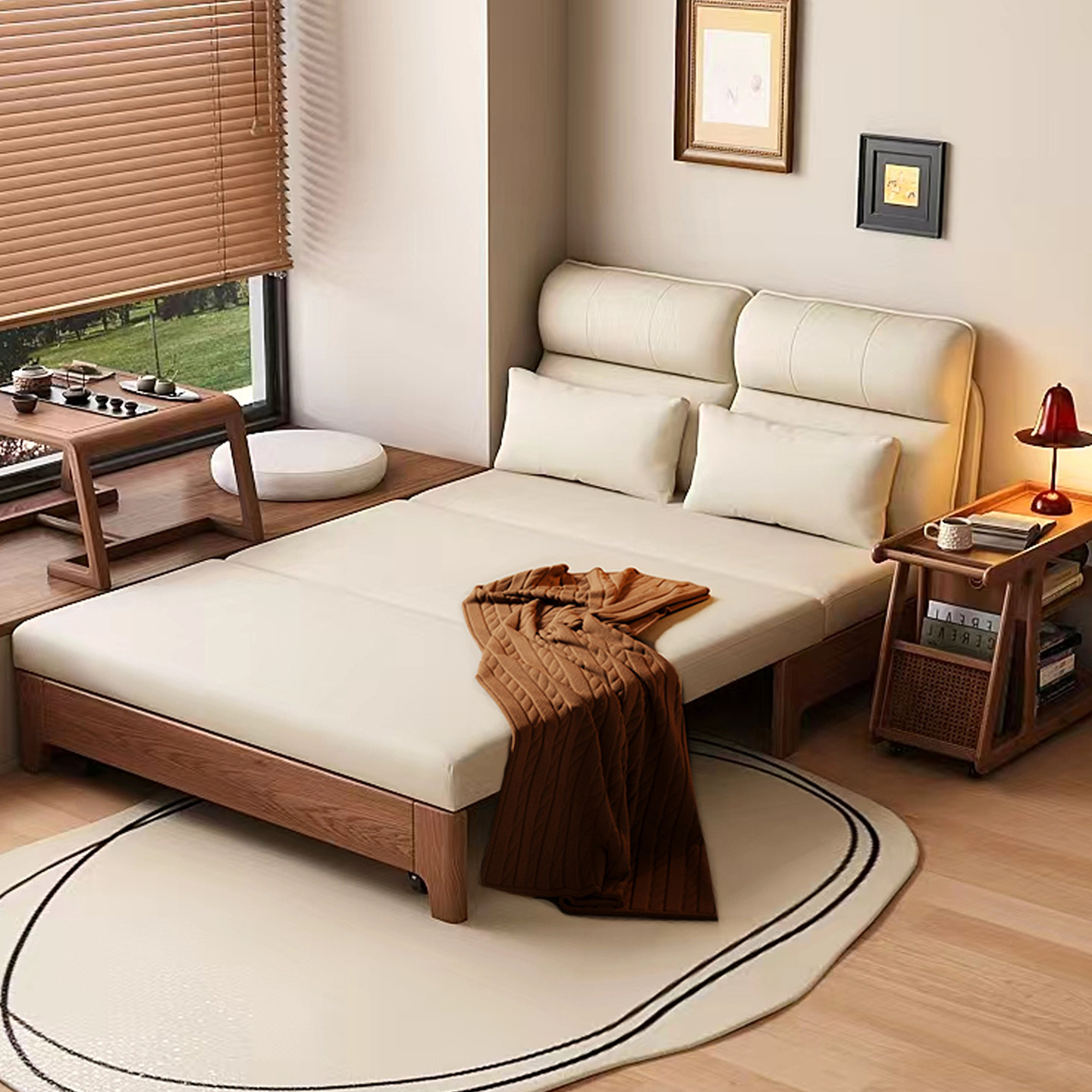 实木一体两用双人客厅折叠沙发床