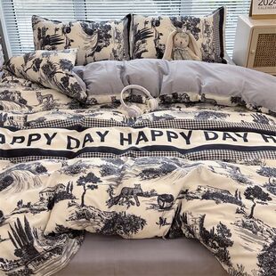 A类80支纯棉四件套100%全棉被套床单套单人宿舍三件套床上用品