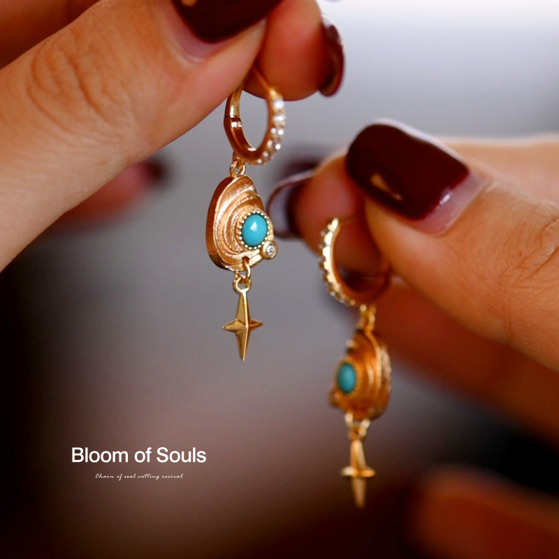 天然蓝松石耳钉复古法式耳环