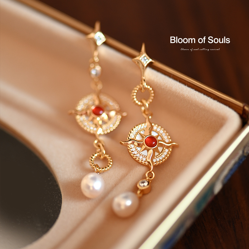 《落日晚星》原创红玛瑙珍珠耳环