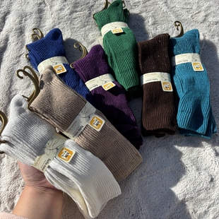 大漏 外贸日单tu家女纯棉双针纯色堆堆袜中高长筒袜子松口小腿袜