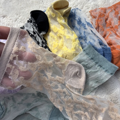 Tutu家重工植绒！外贸日单女士夏季浮雕水晶丝袜纯棉拼接中筒袜子