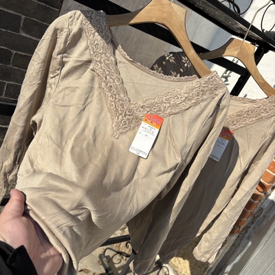 纯原单！无侧缝%外贸日单女士蕾丝花边v领打底衫家居保暖上衣秋衣