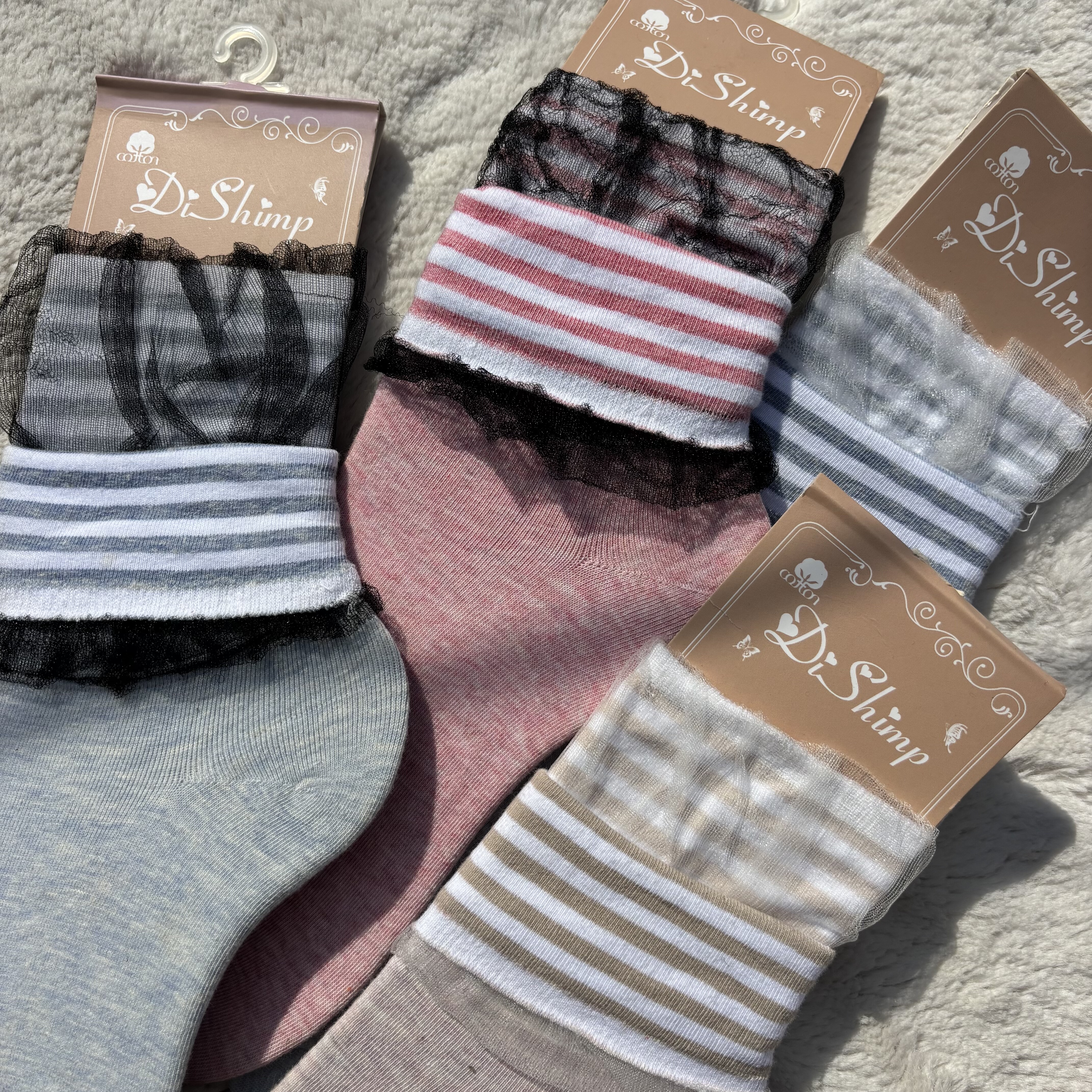 牛货！外贸日单女士纯棉蕾丝堆堆袜春夏薄款松口中长筒袜条纹袜子