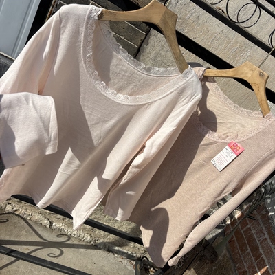 巨美！外贸日单高端女蕾丝圆领长袖打底衫护肩背保暖上衣薄款秋衣