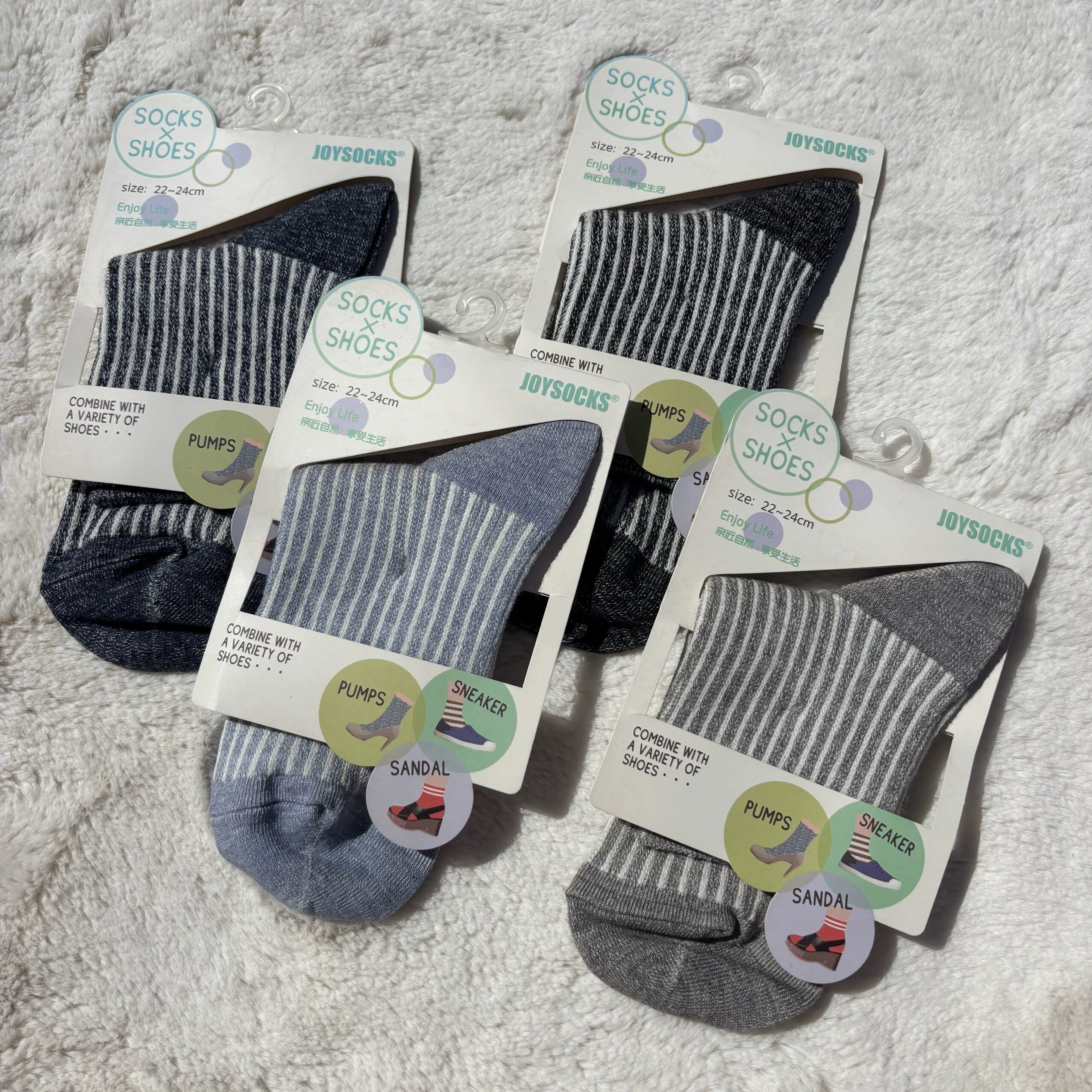 原卡。外贸日单女士春夏薄款纯棉细条纹吸汗透气中筒袜子松口女袜