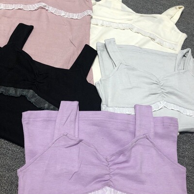 甜美。外贸日系单可爱风复古百搭性感高弹纯棉蕾丝吊带无袖小背心