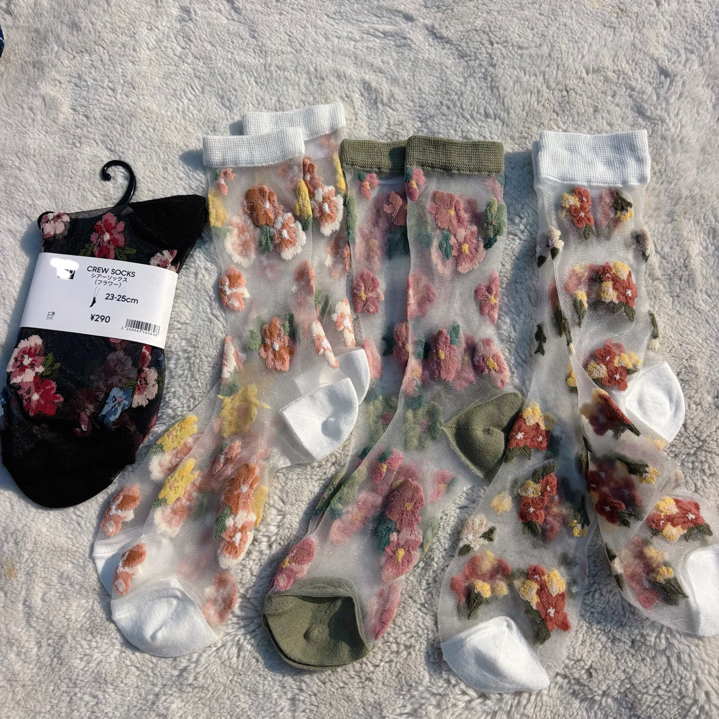 源价30+!G网在售。外贸日单女玻璃蕾丝花卉刺绣中筒袜水晶丝短袜
