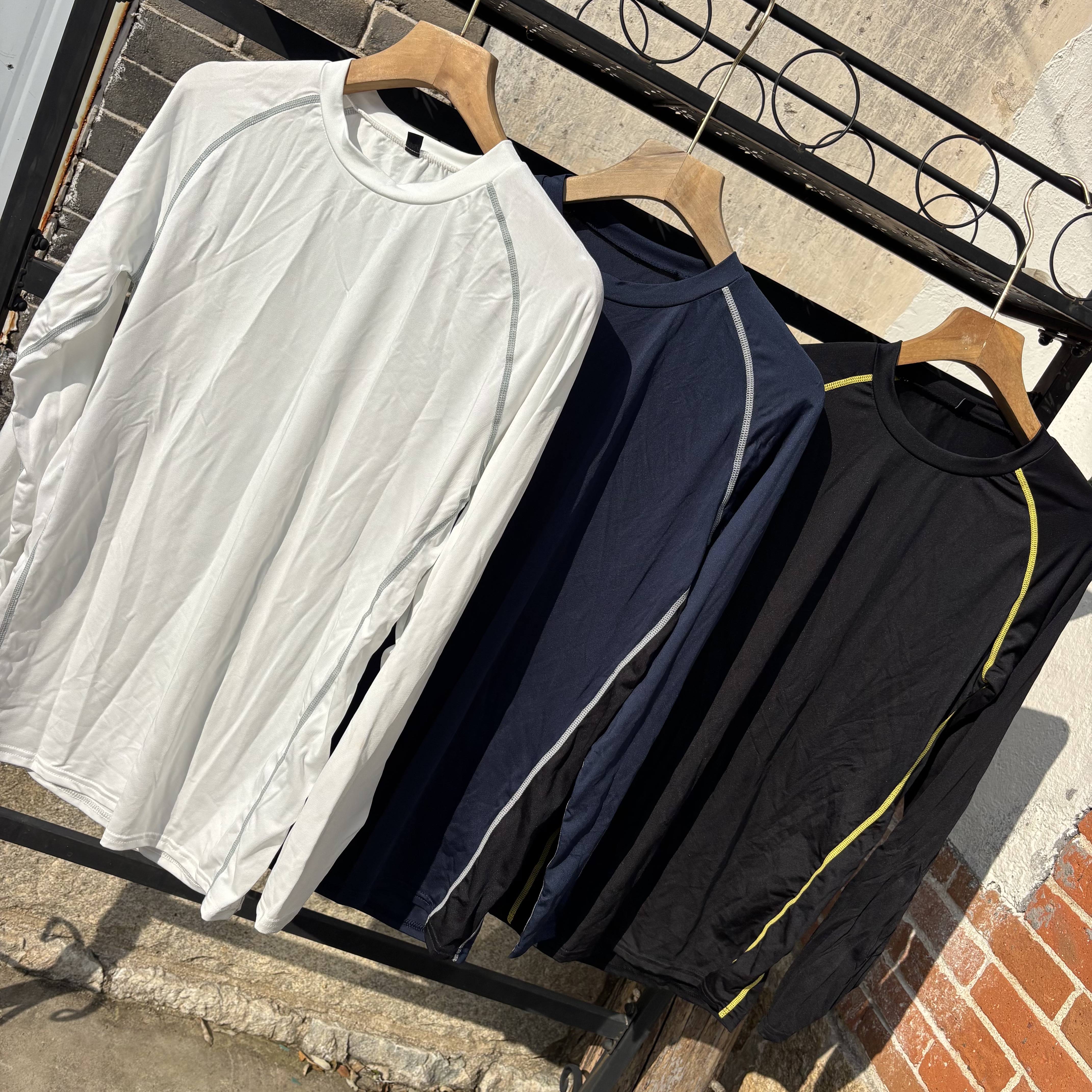 外贸出口日本土品牌防晒速干衣男夏季运动跑步长袖T恤健身白上衣