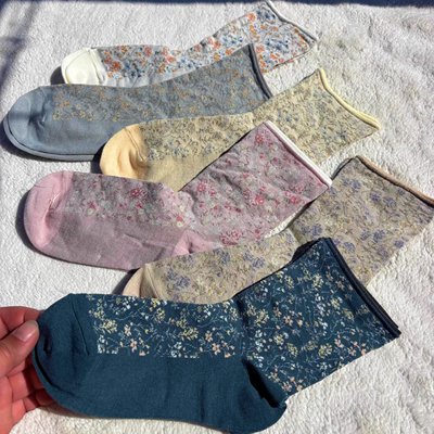 英国经典田园风老牌！外贸女士复古提花松口袜小碎花绢棉中筒袜子