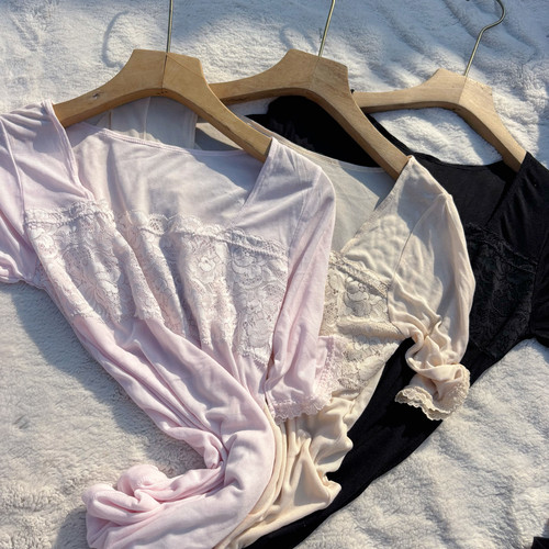 无敌软糯！超薄款/外贸日单女士夏季超美蕾丝打底丝滑短袖T恤背心