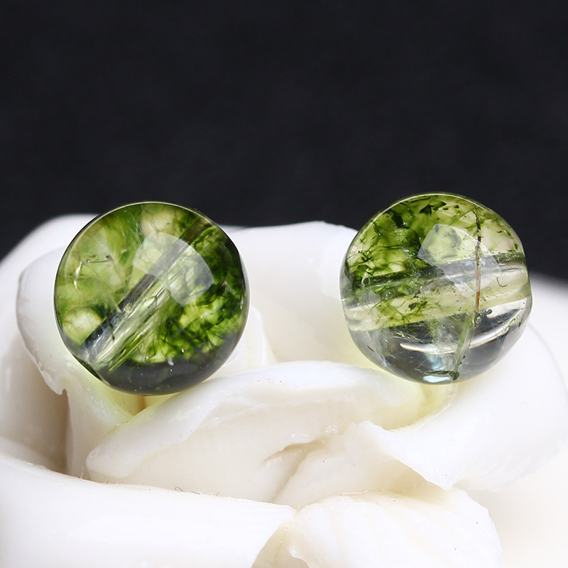 映露绿爆花晶diy串珠散珠手工半成品配件白水晶爆花晶幽灵圆珠子