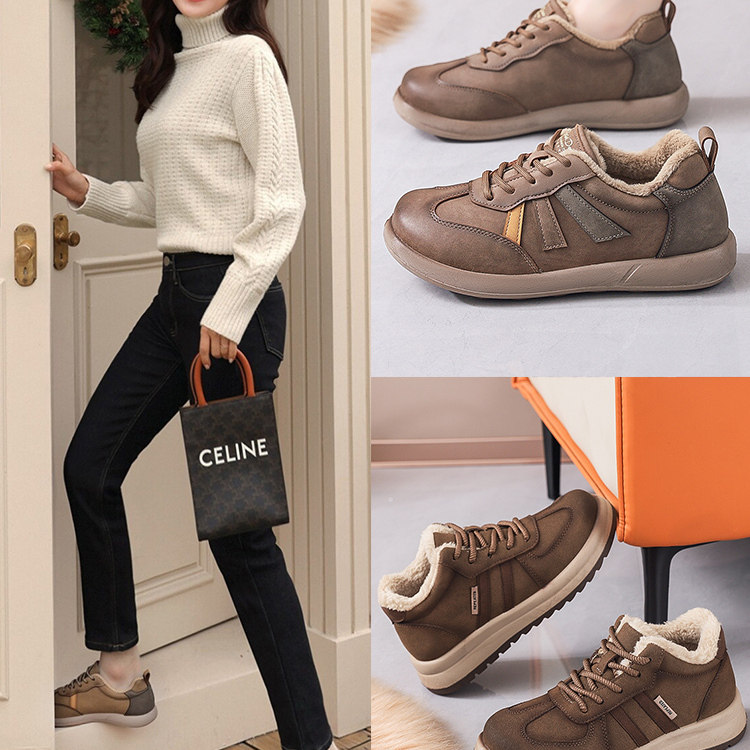 复古德训鞋女士冬季加绒保暖棉鞋
