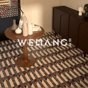 花砖中古风大理石纹理酒红瓷砖阳台玄关别墅餐厅酒店防滑墙地砖