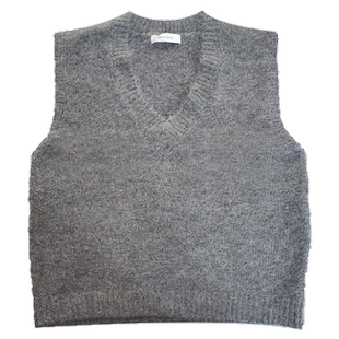 2025新款秋季宽松套头v领灰色马海毛马甲毛衣针织背心韩版女学生