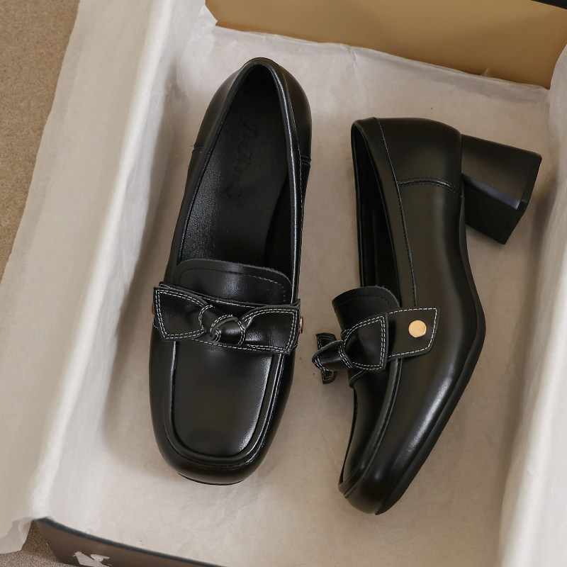 牛皮版~34码英伦风高跟乐福鞋女夏季2026新款基础款jk小皮鞋女款