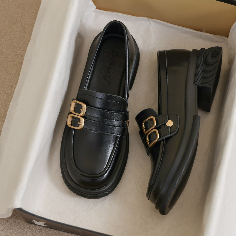 牛皮版~大码41到43女鞋小皮鞋女款2026新款夏季英伦风黑色乐福鞋