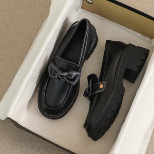 牛皮款~34码厚底乐福鞋女2026新款春秋英伦风黑色增高软底小皮鞋