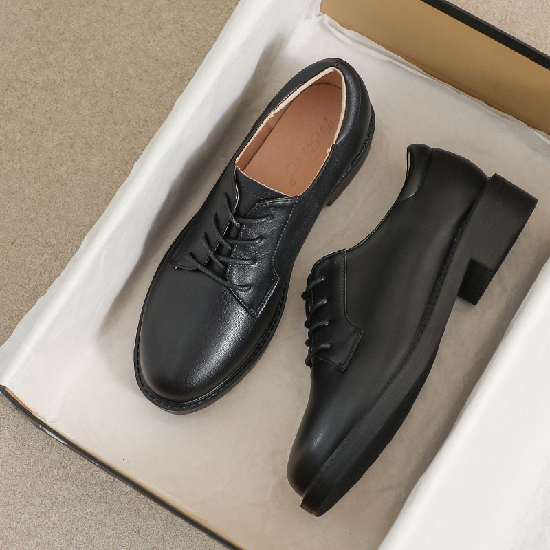 羊皮版~小皮鞋女款2025新款冬季英伦黑色平底面试工作加绒乐福鞋