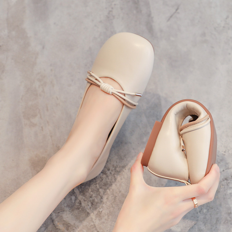 羊皮版~玛丽珍鞋女2025夏超火浅口配裙子大码41软底豆豆平底单鞋