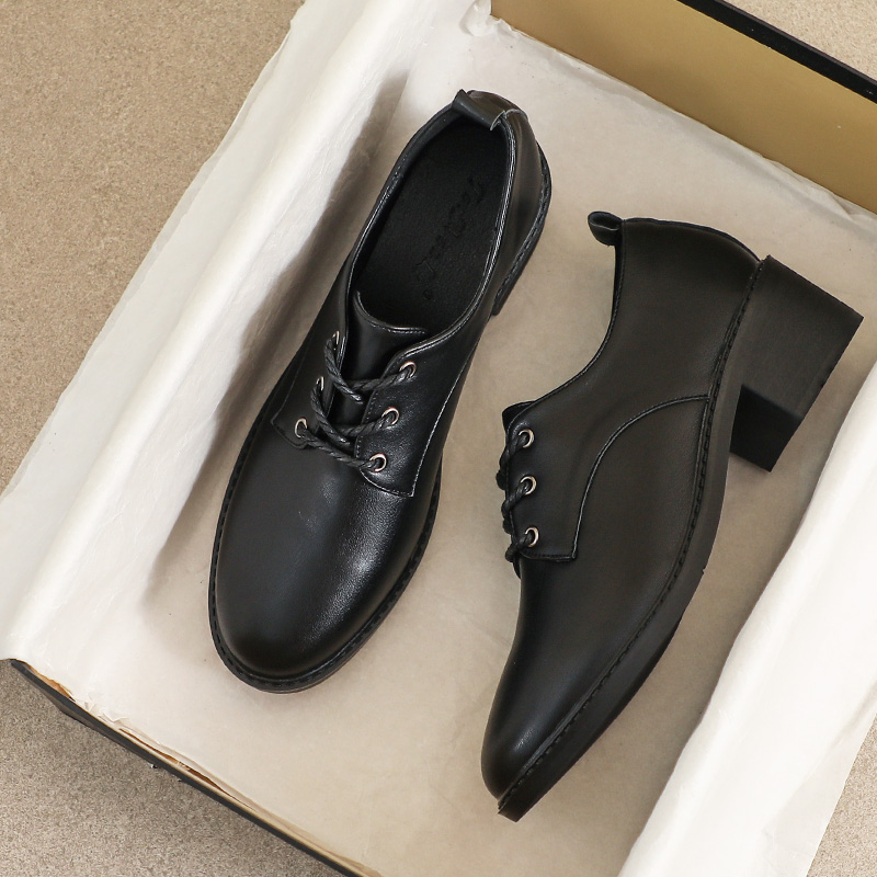 牛皮版~通勤乐福鞋女2025新款冬季黑色平底小皮鞋加绒英伦风单鞋