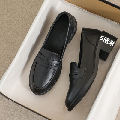 羊皮版~小皮鞋女2025新款秋冬英伦风黑色高跟加绒乐福配裙子鞋子