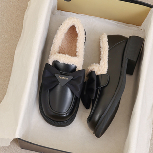 大码 乐福鞋 41到43加绒小皮鞋 厚底英伦棉鞋 女秋冬2025新款 羊皮版
