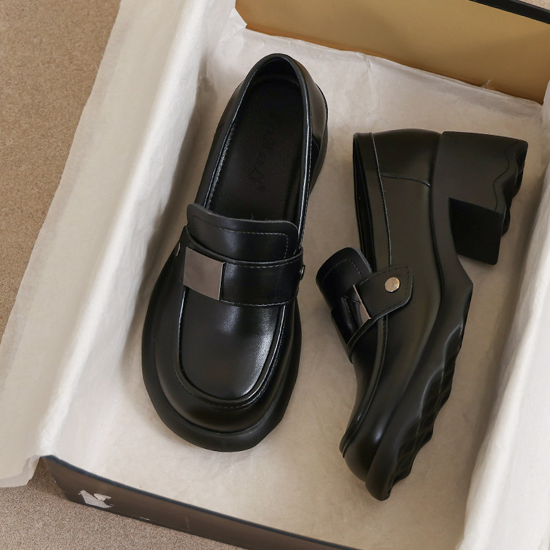 羊皮版~小皮鞋女款高跟女2026新款夏季34码通勤英伦风黑色乐福鞋
