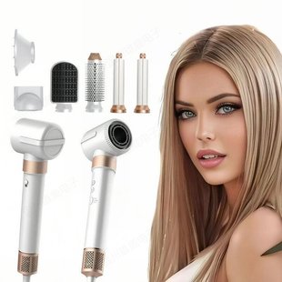 跨境高速七合一热风梳自动吸附卷发棒高速吹风机多功能造型电吹风
