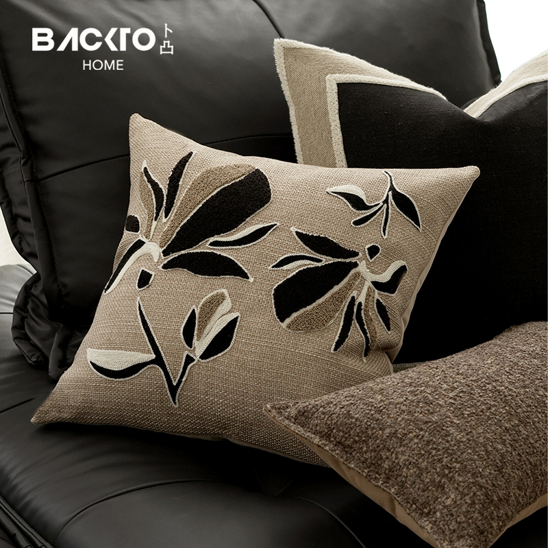 BACKTO卜凸木兰新中式中古黑咖色抱枕绣花沙发靠枕床头靠垫样板间
